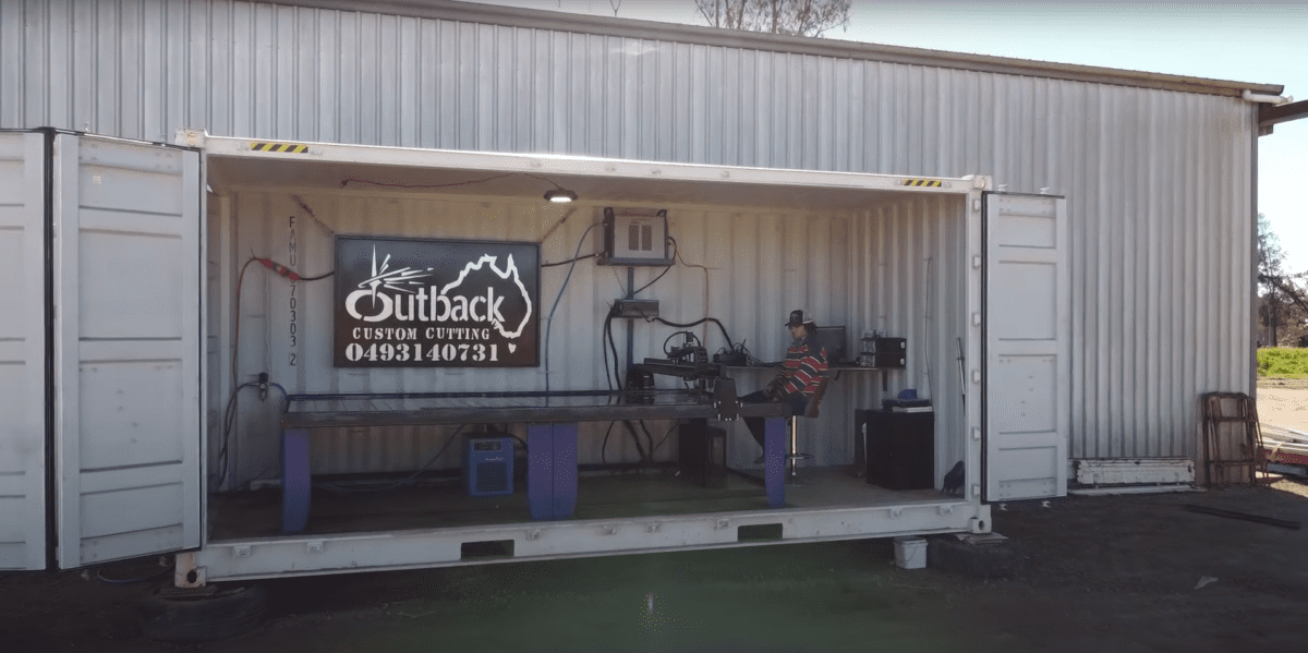 CNC Plasma Cutting Table Inside Shipping Container